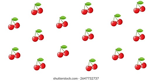 ilustração de fundo de várias cerejas vermelhas com folhas verdes