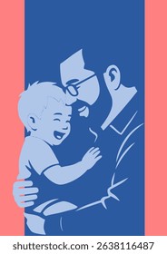 Background illustration simple flat vector Silhouette emotional hugging dad and son