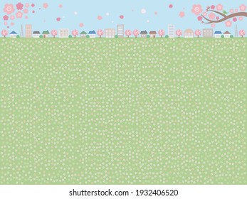 Una ilustración de fondo de un paisaje urbano de primavera simple. Vista distante con una disposición superior.