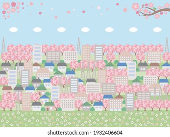 Eine Hintergrundgrafik einer einfachen Frühjahrslandschaft. Das Layout ist gepflastert.