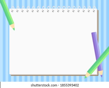 Background illustration of a sketchbook and color pencils. Vector illustration.