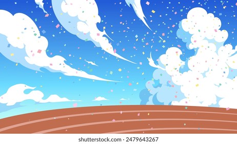 Una ilustración de fondo del cielo y los jardines con una sensación de velocidad, que recuerda a un día deportivo_16:9