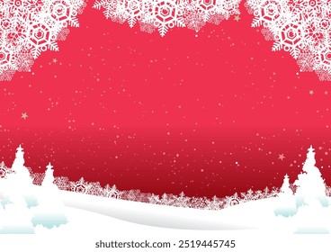 Background illustration of snow crystals and trees