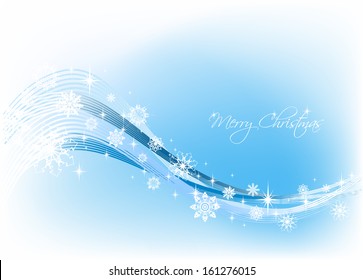 background illustration of snowflakes and digital waves on blue and white