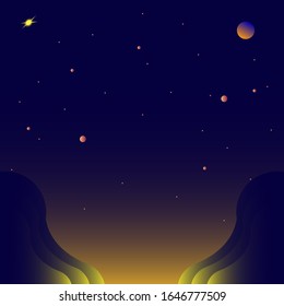background illustration of space with very distant planets and stars. at dawn. good for use in the background, posters.