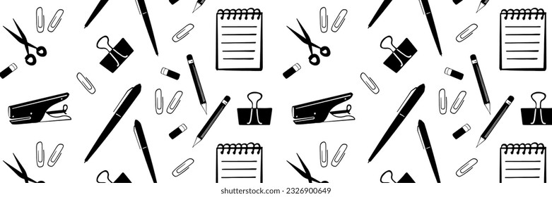 Background illustration of stationery. Pattern on the theme of the school. Minimalism. Handwritten illustration background.