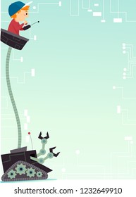 Background Illustration of a Stickman Kid Boy Riding and Controlling a Robot Below