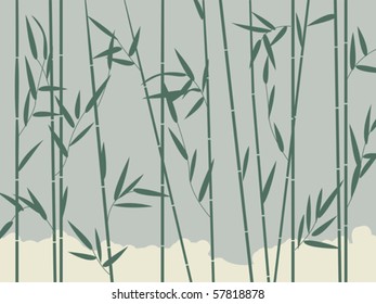 Background illustration with stylized bamboo leaves