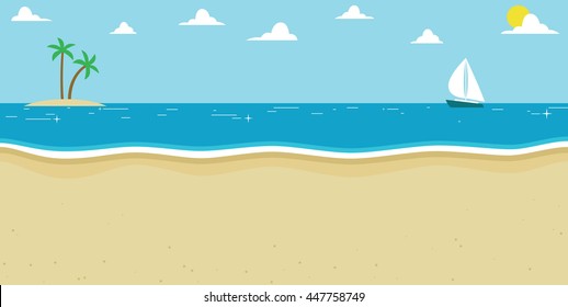 Background Illustration Of Summer Beach With Sailing Boat