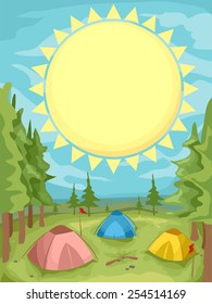 Hintergrundillustration für ein Sommercamp mit der Sonne, die sich hell oberhalb leuchtend leuchtet