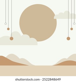 Background Illustration With Sun Cover And Two Decorations On The Right And Left