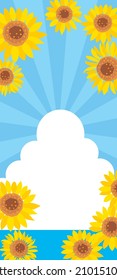 Background illustration of the sunflowers, the sky and sea of the midsummer.