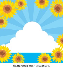 Background illustration of the sunflowers, the sky and sea of the midsummer.