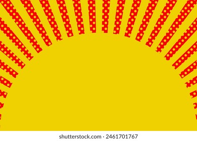 Ilustración de fondo de líneas de concentración rojas similares al sol y puntos anaranjados.