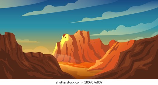 Background illustration of sunset mountain cliff in the desert