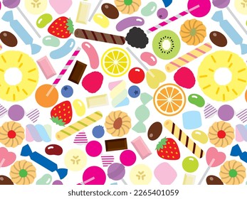 Background illustration of sweets and cut fruits
