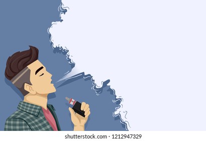 Background Illustration of a Teenage Guy Smoking Vape with Space for Text