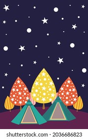 background illustration of a tepee tent with a starry sky
