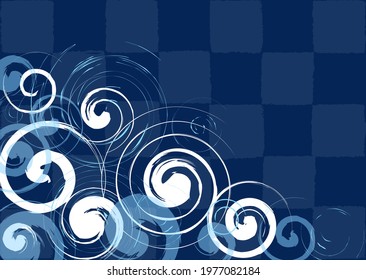 Background illustration that combines the whirlpool of the sea and the traditional Japanese checkered pattern