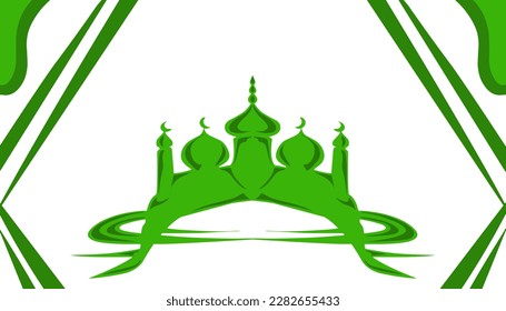 Background Illustration of the theme of Ramadan and Eid al-Fitr and Eid al-Adha, with the image of a green mosque. This design is perfect for website wallpapers, posters, banners, greeting cards