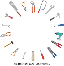 Background illustration of tools arranged in a circle