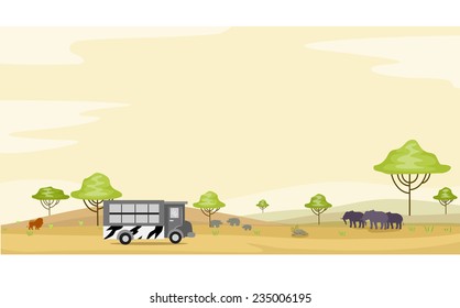 Background Illustration of a Tour Bus Going Around a Safari Park