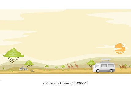 Background Illustration of a Tour Bus Traveling Inside a Safari Park