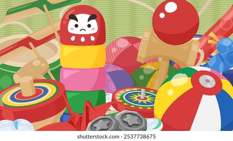 Background illustration of toys used in traditional Japanese games_16:9