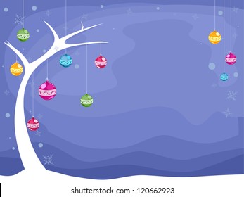 Ilustración de fondo del árbol de Navidad de peluca con bolas de Navidad