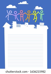 Background Illustration of Urban Paper Cutout with People Dancing and Space for Text