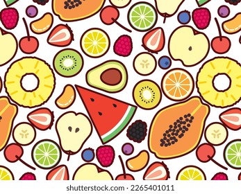 Background illustration of various cut fruits