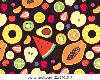 Background illustration of various cut fruits