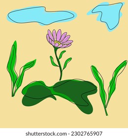 background illustration vector design, pink flowers with green leaves