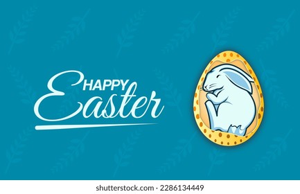 Background illustration vector happy Easter with rabbit and egg. With copy space area for your greeting card, banner or flyer 