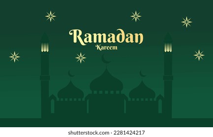 Background illustration vector Ramadan Kareem with mosque silhouette. green background good design for your project 