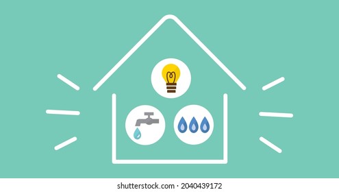 background illustration of water, electricity and gas in a house