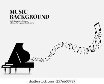 Background illustration of waving melody line and grand piano