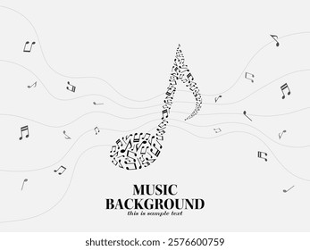 Background illustration of waving melody lines and musical note particles