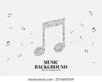 Background illustration of waving melody lines and musical note particles