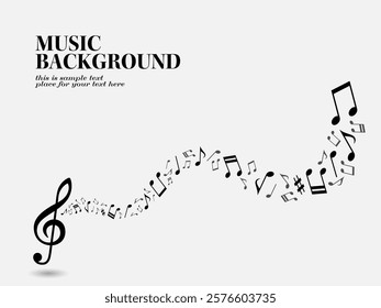 Background illustration of waving melody lines and musical note particles