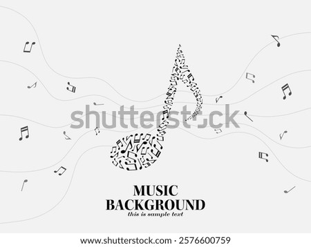 Background illustration of waving melody lines and musical note particles