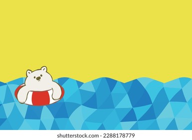 Background illustration of a white polar bear swimming with a float