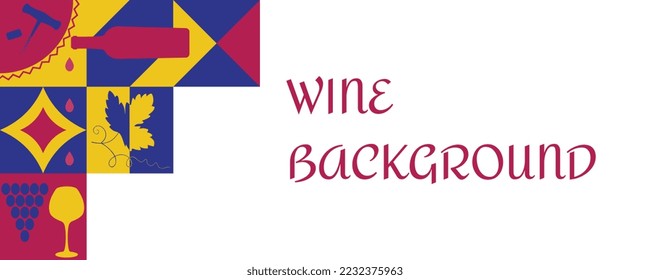 Background illustration for wine design. Abstract drawing of wine icons in the Bauhaus style. Background for web banners, backgrounds, covers, presentations. Vector