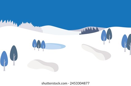 Background illustration of winter landscape snow field and snow-covered mountains