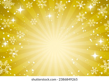 Background illustration of winter with sparkling snowflakes, Banner illustration for Christmas and New Year sale (gold)