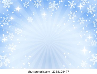 Background illustration of winter with sparkling snowflakes, Banner illustration for Christmas and New Year sale (ice blue)