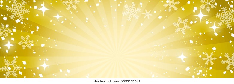 Background illustration of winter with sparkling snowflakes, Banner illustration for Christmas and New Year sale (gold)