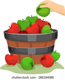 Background Illustration of a Wooden Barrel Filled with Apples