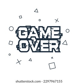Background Illustration word Game Over in cyber noise glitch design. For games, banner, web pages. White and gray color half-shifted letters effect.