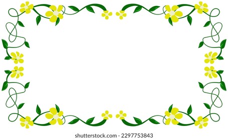 Background illustration of a yellow flower frame and green twigs. Perfect for invitation cards, greeting cards, wallpapers, posters, banners, advertisements